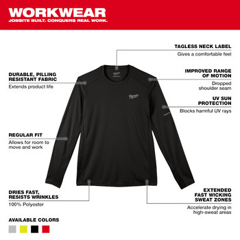 Milwaukee WORKSKIN Long Sleeve Shirt 415B-L, Size Large, Black