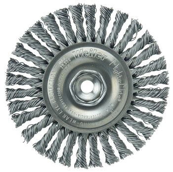 Weiler Roughneck Max 13128 Wheel Brush - 4 in Dia - Knotted - Stringer Bead Steel Bristle