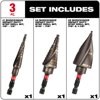 Milwaukee SHOCKWAVE Step Drill Bit Set 48-89-9257 - Titanium Nitride Coated
