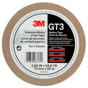 3M GT3 Tan Gaffer's Tape - 72 mm Width x 50 m Length - 11 mil Thick - 98539