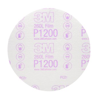 3M Hookit 260L Coated Aluminum Oxide White Hook & Loop Disc - Film Backing - P1200 Grit - Super Fine - 6 in Diameter - 00968