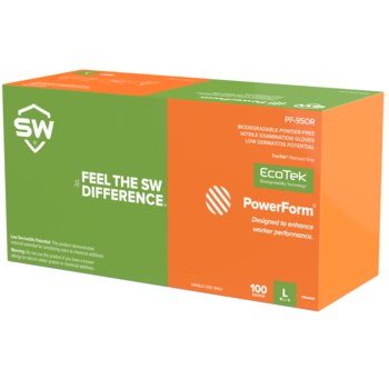 SW Sustainability Solutions PowerForm PF-95OR Orange XL Powder Free Disposable Gloves - 9.5 in Length - 5.9 mil Thick - N991755
