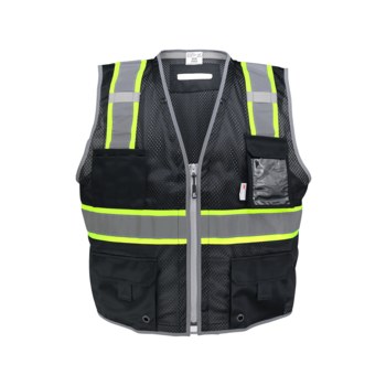Global Glove FrogWear HV High-Visibility Surveyor's Vest GLO-067K-LG - Size Large - Black & High-Visibility Yellow/Green - GLO-067K LG