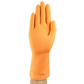 Ansell AlphaTec 87-320 Orange 6.5 Unsupported Chemical-Resistant Glove - 12 in Length - Reversed Lozenge Finish - 8.5 mil Thick - 076490-18606