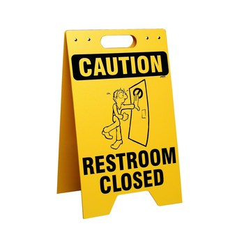 Picture of Brady Prinzing Polyethylene Rectangle Yellow English Restroom Sign part number SF651E (Main product image)