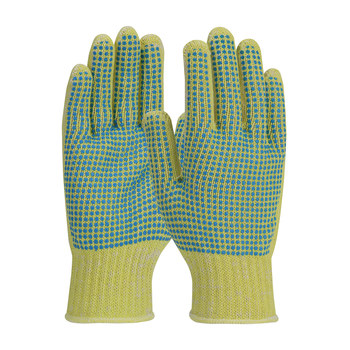 PIP Kut Gard 08-K252 Blue/Yellow Small Kevlar Cut-Resistant Gloves - ANSI A2 Cut Resistance - PVC Dotted Both Sides Coating - 9 in Length - 08-K252/S
