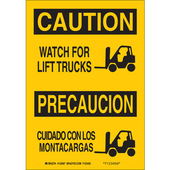 Picture of Brady B-120 Fiberglass Reinforced Polyester Rectangle Yellow English / Spanish Truck & Forklift Warehouse Traffic Sign part number 122807 (Main product image)