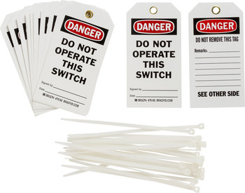 Picture of Brady Black / Red on White Metal Grommet, Self-Laminating Polyester 76182 Equipment Safety Tag (Main product image)