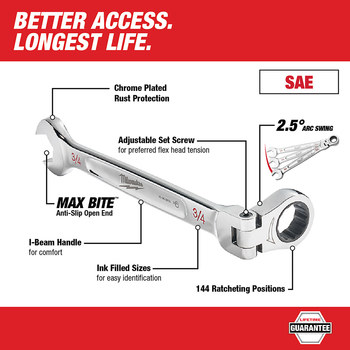 Milwaukee 48-22-9429 Ratcheting Combination Wrench Set - Chrome Vanadium Steel