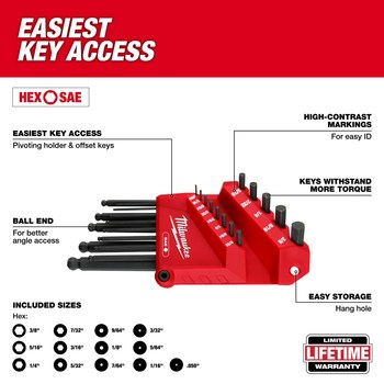 Milwaukee Ball End Hex Key Set 48-22-2185 - Steel - 63060