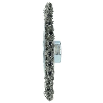 Weiler Wolverine 36219 Wheel Brush - 4 in Dia - Knotted - Stringer Bead Stainless Steel Bristle