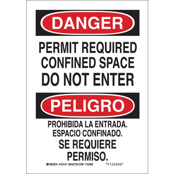 Picture of Brady B-555 Aluminum Rectangle White English / Spanish Confined Space Sign part number 124145 (Main product image)