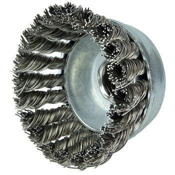 Weiler Wolverine Stainless Steel Cup Brush - Threaded Arbor Attachment - 3 in Diameter - 5/8 in-11 UNC Center Hole - 0.020 in Bristle Diameter - 36239