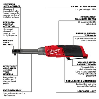 Milwaukee M12 FUEL Ratchet 2568-20 - M12 REDLITHIUM Battery - 420 in/lb Max