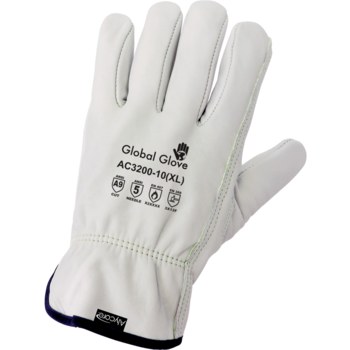 Global Glove White 2XL Cowhide Cut-Resistant Gloves - ANSI A9 palm, ANSI A7 bottom of fingers and thumb Cut Resistance - AC3200-11(2XL)
