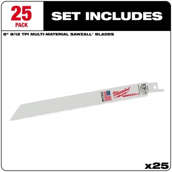 Milwaukee SAWZALL Reciprocating Saw Blade 48-00-8093 - 8/12 TPI - 0.75 in Width x 0.05 in Thick - Bi-Metal