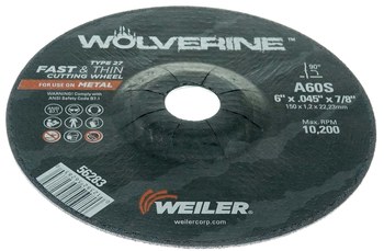 Weiler Wolverine Cutoff Wheel 56283 - Type 27 - Depressed Center Wheel - 6 in - Aluminum Oxide - 60 - S