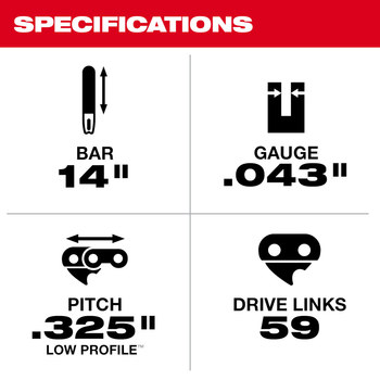 Milwaukee Top Handle Chainsaw Guide Bar 49-16-2745 - 0.2 lb - 14 in Blade