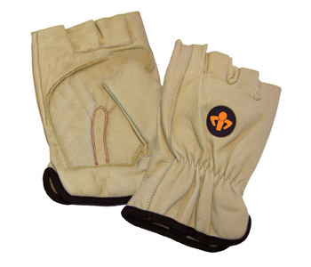 Picture of Impacto Shock-Tek ST5015 Yellow Large Cowhide Leather/Visco-Elastic Polymer Fingerless Work Gloves (Main product image)