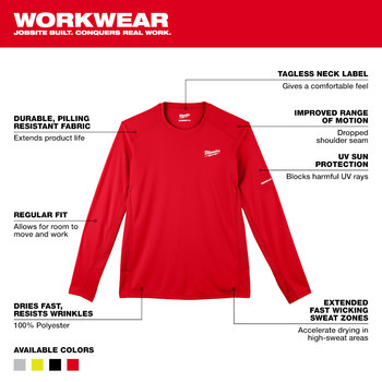Milwaukee WORKSKIN Long Sleeve Shirt 415R-L, Size Large, Red