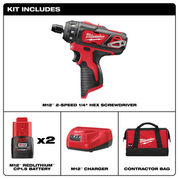 Milwaukee M12 Electric Screwdriver Kit 2406-22 - 1/4 in Hex Chuck - 275 in/lb