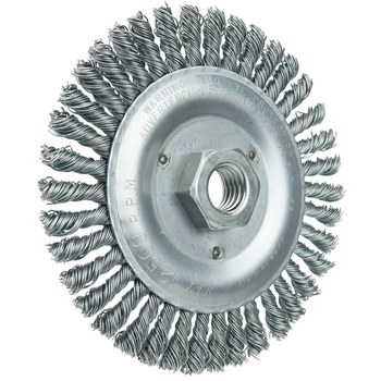 Weiler Vortec Pro 36295 Wheel Brush - 5 in Dia - Knotted - Stringer Bead Steel Bristle