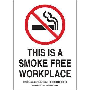 Picture of Brady B-563 High Density Polypropylene Rectangle White English No Smoking Sign part number 116094 (Main product image)