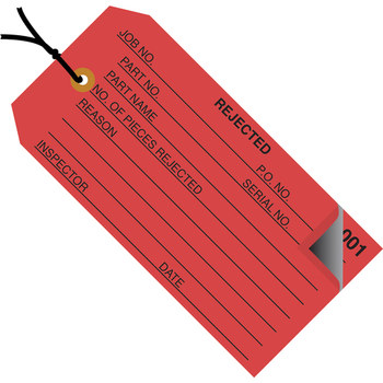 Picture of Red Metal Grommet 13 Point Cardstock 9610 Inspection Tags 2 Part - Numbered 000-499 - Pre-Strung (Main product image)