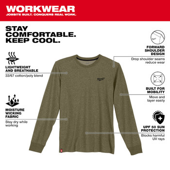 Milwaukee Long Sleeve Work Tee Hybrid 604GN-3X - Size 3XL - Green - 75284