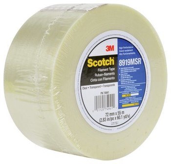 3M Scotch 8919MSR Clear Filament Strapping Tape - 288 mm Width x 100 m Length - 7 mil Thick - 55889