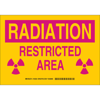 Picture of Brady B-401 Polystyrene Rectangle Yellow English Radiation Hazard Sign part number 129223 (Main product image)