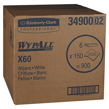 Kimberly-Clark Wypall X60 Wiper 34900, Hydroknit, - 12.5 in x 16.8 in - White
