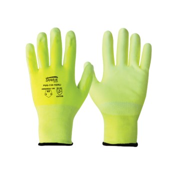 Global Glove Samurai PUG-118 Hi-Vis Lime Large Cut-Resistant Glove - ANSI A2 Cut Resistance - Polyurethane Palm Coating - PUG-118/LG