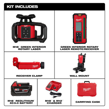 Milwaukee M18 Red/Black Interior Rotary Laser Kit - 3702-21