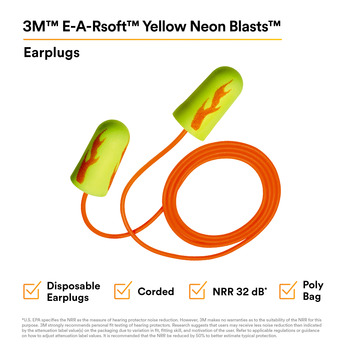 3M E-A-Rsoft Yellow Neons Ear Plugs 11035 - Size Medium