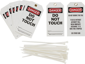 Picture of Brady Black / Red on White Metal Grommet, Self-Laminating Polyester 76189 Equipment Safety Tag (Main product image)