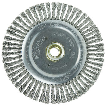 Weiler Roughneck 09500 Wheel Brush - 6 in Dia - Knotted - Stringer Bead Stainless Steel Bristle