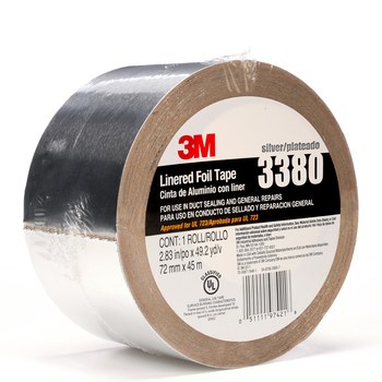 3M 3380 Silver Aluminum Tape - 72 mm Width x 45 m Length - 3.25 mil Total Thickness - 97421