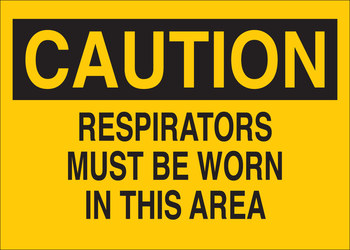 Picture of Brady B-555 Aluminum Rectangle Yellow English Respirator Sign part number 40982 (Main product image)