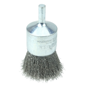 Weiler Wolverine Stainless Steel Cup Brush - Unthreaded Stem Attachment - 1.55 in Width x 2.75 in Length - 1 in1 in Diameter - 1 in Outside Diameter - 0.006 in Bristle Diameter - 36285
