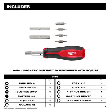 Milwaukee 48-22-2914 11-in-1 Multi-Bit Screwdriver - 8 in - 84640