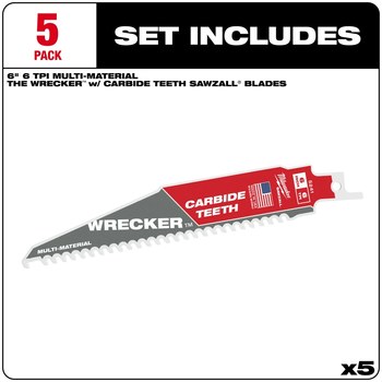 Milwaukee SAWZALL WRECKER Reciprocating Saw Blade 48-00-5541 - Carbide