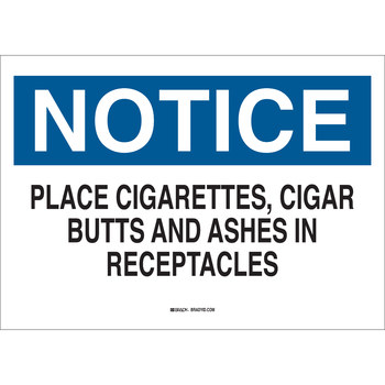 Picture of Brady B-401 Polystyrene Rectangle White English Cigarette Disposal Sign part number 22804 (Main product image)