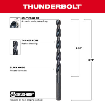Milwaukee Thunderbolt 7/32 in Drill Bit 48-89-2720 - Right Hand Cut - Split 135° Point - Black Oxide Finish