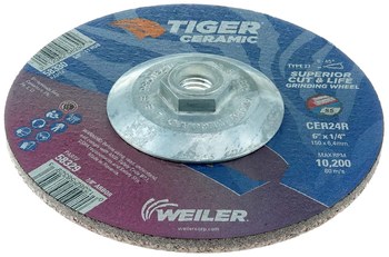 Weiler Tiger Ceramic Grinding Wheel 58330 - 6 in - Ceramic - 24 - R