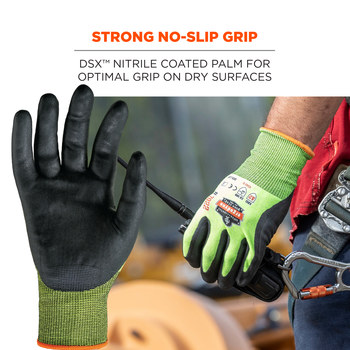 Ergodyne ProFlex 7022 Hi-Vis Lime Large Cut-Resistant Gloves - ANSI A2 Cut Resistance - Nitrile Palm & Fingers Coating - 17974