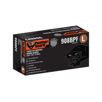 Global Glove Panther-Guard 908BPF Black Large Powder Free Disposable Gloves - 9 in Length - Micro-textured Finish - 6 mil Thick - 908BPF-L