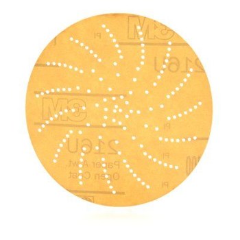 3M 216U Coated Aluminum Oxide Yellow Hook & Loop Disc - Paper Backing - A Weight - P220 Grit - Very Fine - 5 in Diameter - 20538