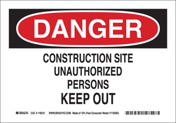 Picture of Brady B-558 Recycled Film Rectangle White English Construction Site Sign part number 118230 (Main product image)