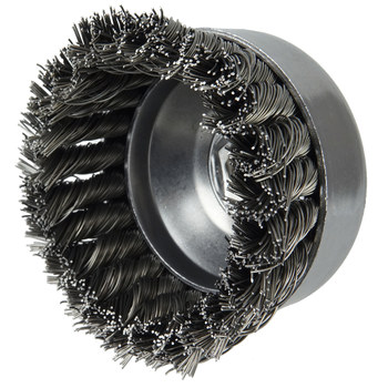 Weiler Steel Cup Brush - Threaded Arbor Attachment - 4 in Diameter - 5/8 in-11 UNC Center Hole - 0.014 in Bristle Diameter - 12306